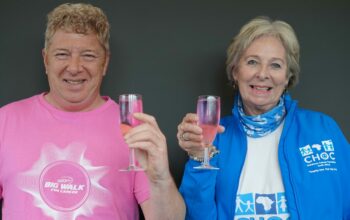 Algoa FM Managing Director, Alfie Jay, left, and Debbie Kleinenberg, CHOC Eastern Cape Regional Manager, celebrate the first step to the 2022 Algoa FM Big Walk for Cancer.