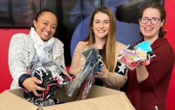 In picture: At the handover of new and used cloth masks to Red Ruby Pads, are, from left to right: Celeste Thomas (Algoa FM HR Manager), Desire Pratt (Algoa FM Finance Manager) and Amber Wicks (Red Ruby Pads Project Coordinator).