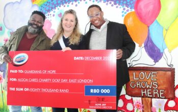 From the left, Algoa FM Drive presenter Vinny Nogemane, Guardians of Hope founder Elaine Brenkman and Algoa FM programme manager Mio Khondleka.